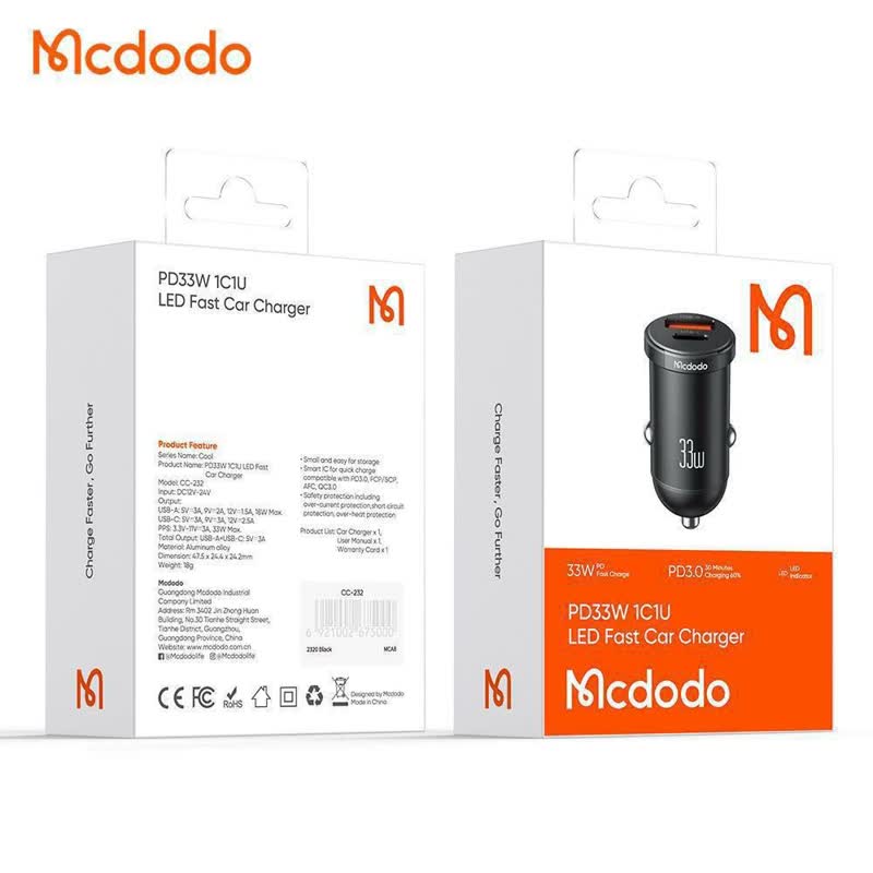 شارژر فندکی Mcdodo مدل CC-232 به همراه محافظ کابل لیزری هدیه پرژام فون